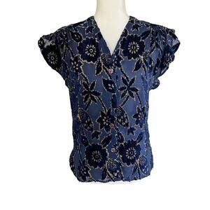 Biba Vintage Lurex burnout Blouse ( Missing Button ) Size Medium